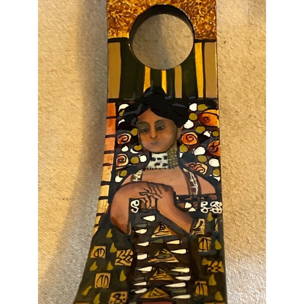 Laquered enamel painted Klimt design wine holder